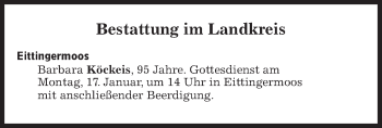 Traueranzeige von Bestattungskalender vom 17.01.2022  von Süddeutsche Zeitung