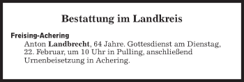 Traueranzeige von Bestattungskalender vom 21.02.2022  von Süddeutsche Zeitung