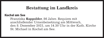 Traueranzeige von Bestattungskalender vom 07.12.2021  von Süddeutsche Zeitung