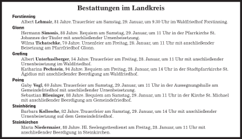 Traueranzeige von Bestattungskalender vom 28.01.2022  von Süddeutsche Zeitung