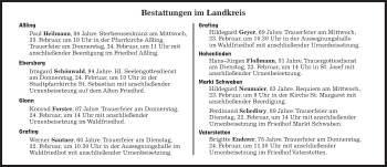 Traueranzeige von Bestattungskalender vom 22.02.2022  von Süddeutsche Zeitung