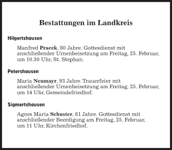 Traueranzeige von Bestattungskalender vom 25.02.2022  von Süddeutsche Zeitung