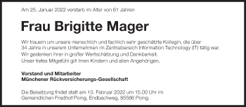 Traueranzeige von Brigitte Mager von Süddeutsche Zeitung