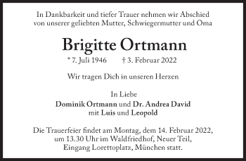 Traueranzeige von Brigitte Ortmann von Süddeutsche Zeitung