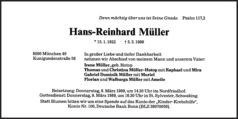  Traueranzeige für Hans-Reinhard Müller vom 18.02.2022 aus Süddeutsche Zeitung