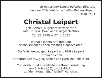 Traueranzeige von Christel Leipert von Süddeutsche Zeitung