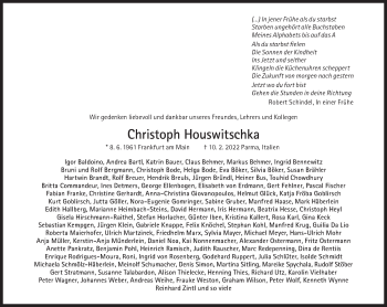 Traueranzeige von Christoph Houswitschka von Süddeutsche Zeitung