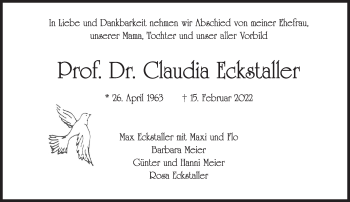Traueranzeige von Claudia Eckstaller von Süddeutsche Zeitung