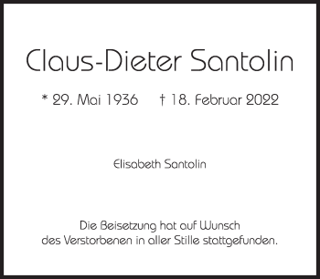 Traueranzeige von Claus-Dieter Santolin von Süddeutsche Zeitung