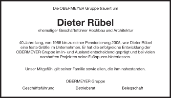 Traueranzeige von Dieter Rübel von Süddeutsche Zeitung