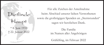 Traueranzeige von Dietlinde Haupt von Süddeutsche Zeitung