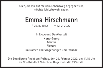 Traueranzeige von Emma Hirschmann von Süddeutsche Zeitung