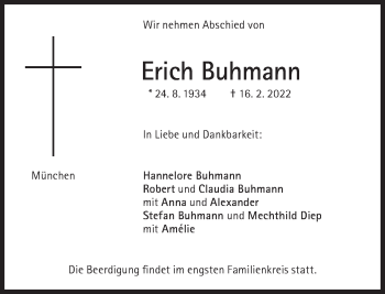 Traueranzeige von Erich Buhmann von Süddeutsche Zeitung