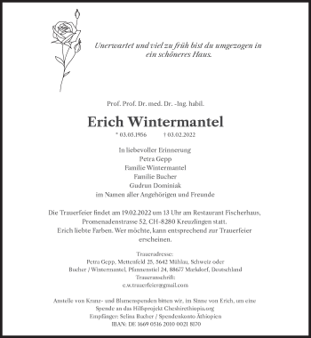 Traueranzeige von Erich Wintermantel von Süddeutsche Zeitung