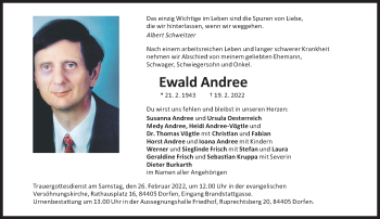 Traueranzeige von Ewald Andree von Süddeutsche Zeitung