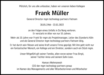 Traueranzeige von Frank Müller von Süddeutsche Zeitung