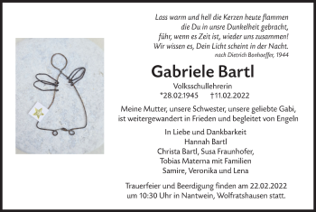 Traueranzeige von Gabriele Bartl von Süddeutsche Zeitung