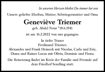 Traueranzeige von Genevieve Triemer von Süddeutsche Zeitung