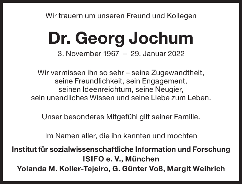  Traueranzeige für Georg Jochum vom 05.02.2022 aus Süddeutsche Zeitung