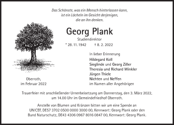Traueranzeige von Georg Plank von Süddeutsche Zeitung