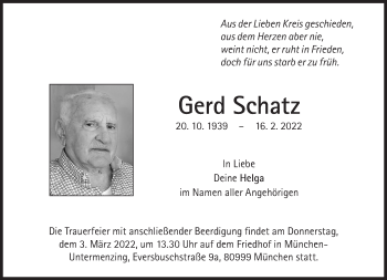 Traueranzeige von Gerd Schatz von Süddeutsche Zeitung