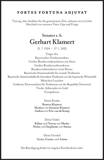 Traueranzeige von Gerhart Klamert von Süddeutsche Zeitung