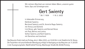 Traueranzeige von Gert Swienty von Süddeutsche Zeitung