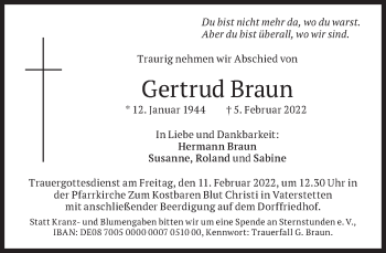 Traueranzeige von Gertrud Braun von Süddeutsche Zeitung