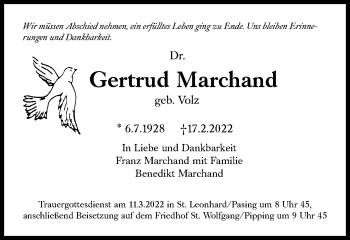 Traueranzeige von Gertrud Marchand von Süddeutsche Zeitung