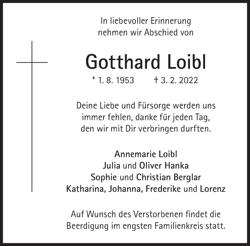  Traueranzeige für Gotthard Loibl vom 12.02.2022 aus Süddeutsche Zeitung