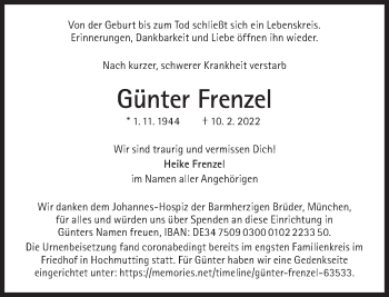 Traueranzeige von Günter Frenzel von Süddeutsche Zeitung