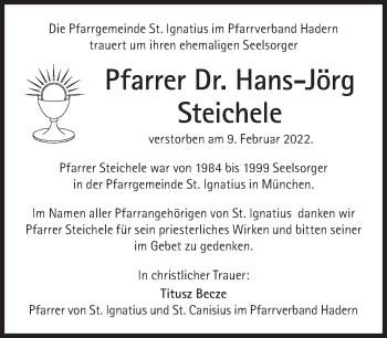 Traueranzeige von Hans-Jörg Steichele von Süddeutsche Zeitung