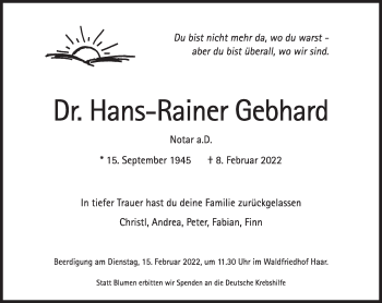 Traueranzeige von Hans Rainer Gebhard von Süddeutsche Zeitung