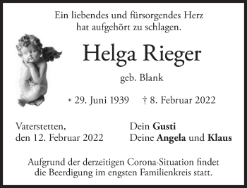 Traueranzeige von Helga Rieger von Süddeutsche Zeitung