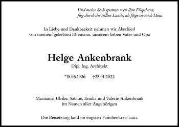 Traueranzeige von Helge Ankenbrank von Süddeutsche Zeitung