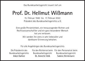 Traueranzeige von Hellmut Wißmann von Süddeutsche Zeitung