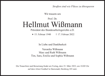 Traueranzeige von Hellmut Wißmann von Süddeutsche Zeitung