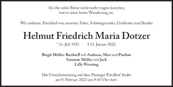 Traueranzeige von Helmut Friedrich Maria Dotzer von Süddeutsche Zeitung