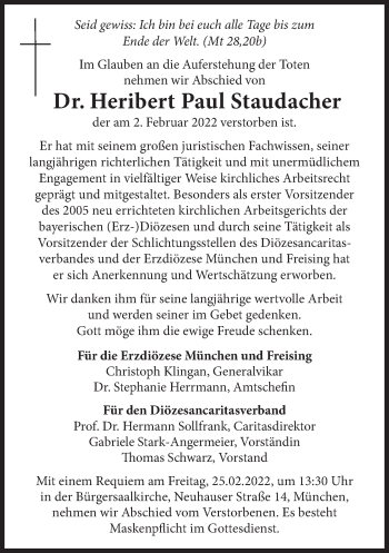 Traueranzeige von Heribert Paul Staudacher von Süddeutsche Zeitung