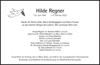Traueranzeige von Hilde Regner von Süddeutsche Zeitung