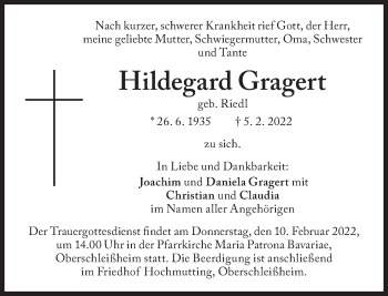 Traueranzeige von Hildegard Gragert von Süddeutsche Zeitung