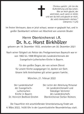 Traueranzeige von Horst Birkhölzer von Süddeutsche Zeitung