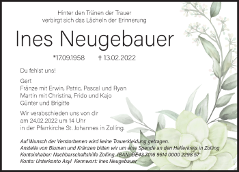 Traueranzeige von Ines Neugebauer von Süddeutsche Zeitung