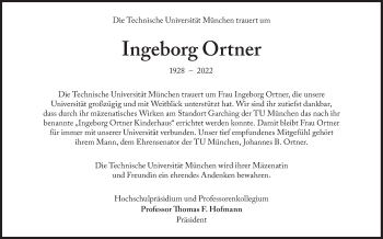 Traueranzeige von Ingeborg Ortner von Süddeutsche Zeitung