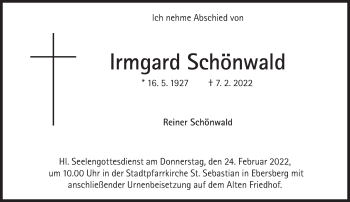 Traueranzeige von Irmgard Schönwald von Süddeutsche Zeitung