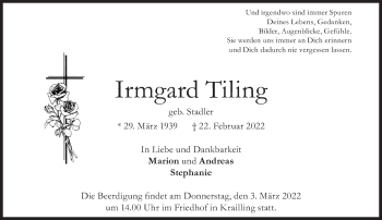 Traueranzeige von Irmgard Tiling von Süddeutsche Zeitung