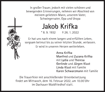 Traueranzeige von Jakob Krifka von Süddeutsche Zeitung