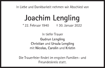 Traueranzeige von Joachim Lengling von Süddeutsche Zeitung