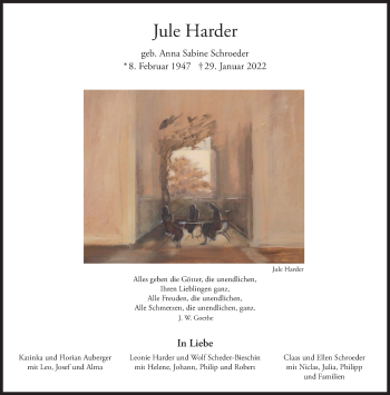 Traueranzeige von Jule Harder von Süddeutsche Zeitung