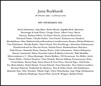 Traueranzeige von Jutta Burkhardt von Süddeutsche Zeitung